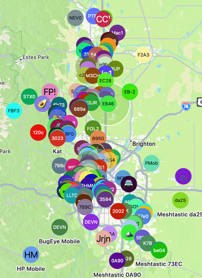 screenshot of map of nodes in the denver area